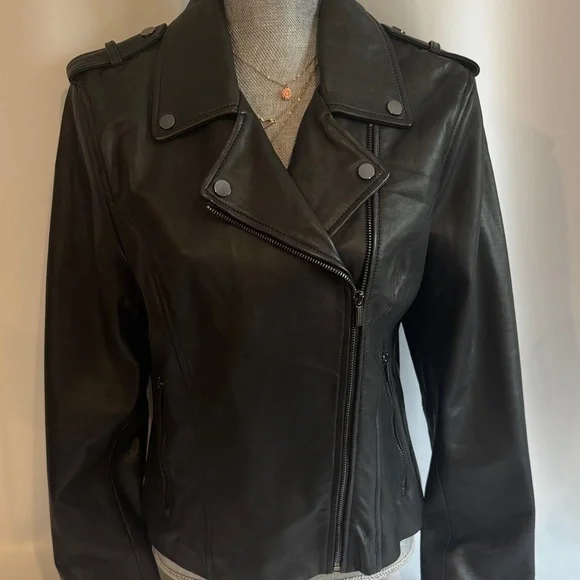 BADGLEY MISCHKA Women's Black Leather Jacket - Picture 1 of 15